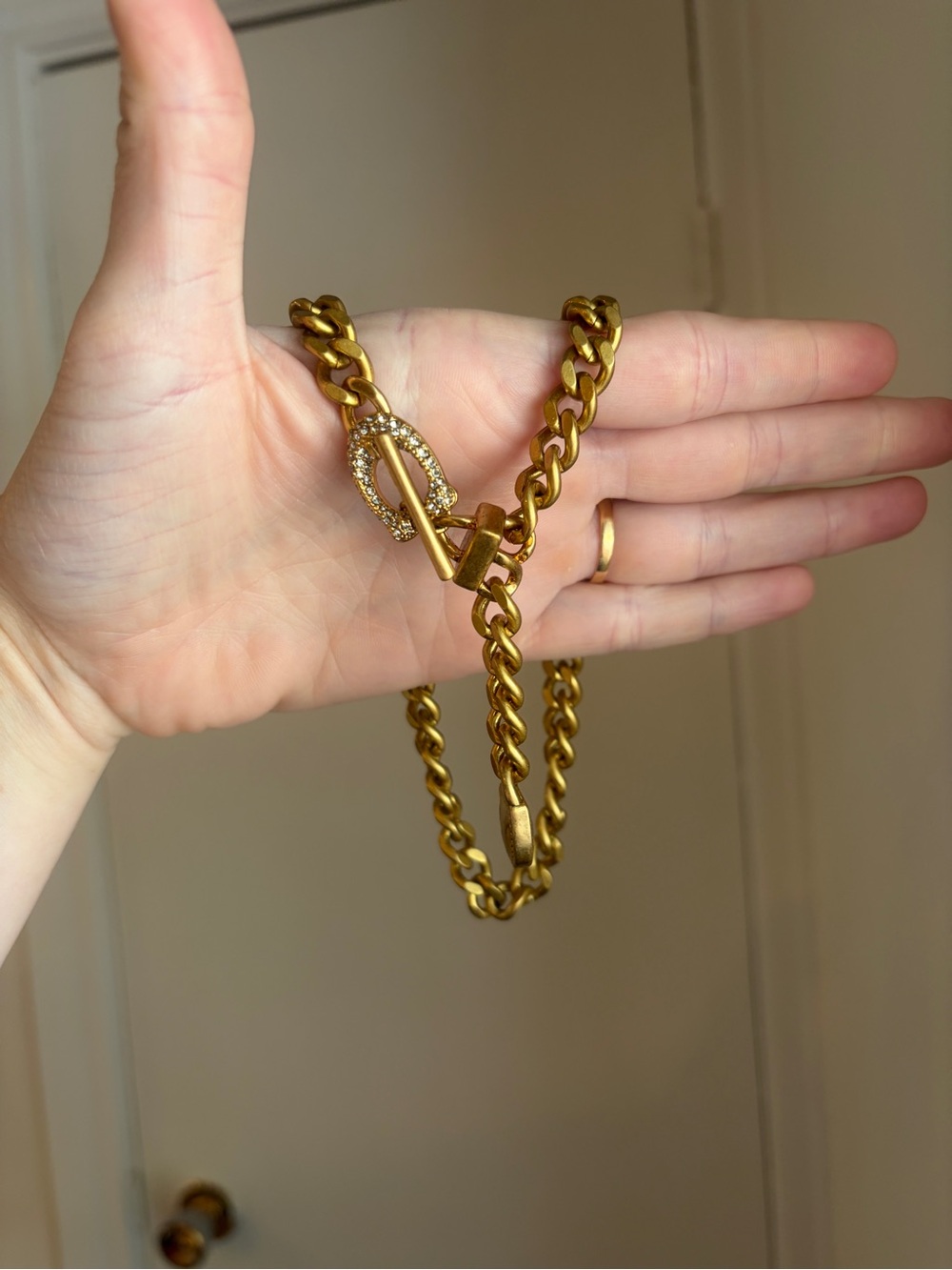 Coach Gold Tone Crystal-Accented Chain Necklace